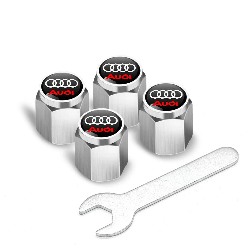 Audi Signature Anti-Theft Valve Caps – Wrench-Lock Hex Aluminium Set of 4