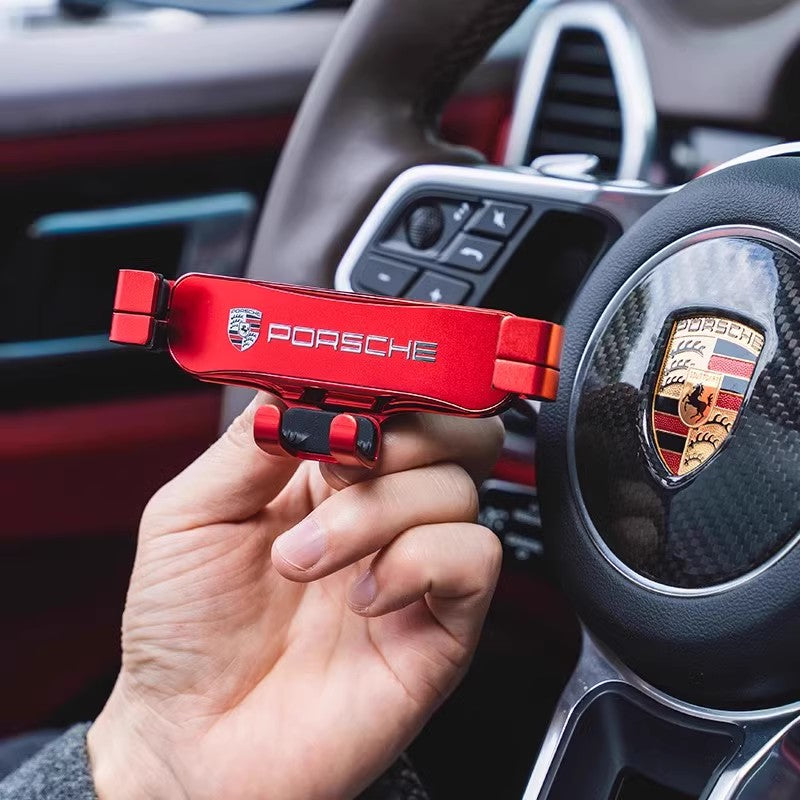Porsche Signature Crest Phone Holder – Aluminium Alloy Mount with Model-Specific Base