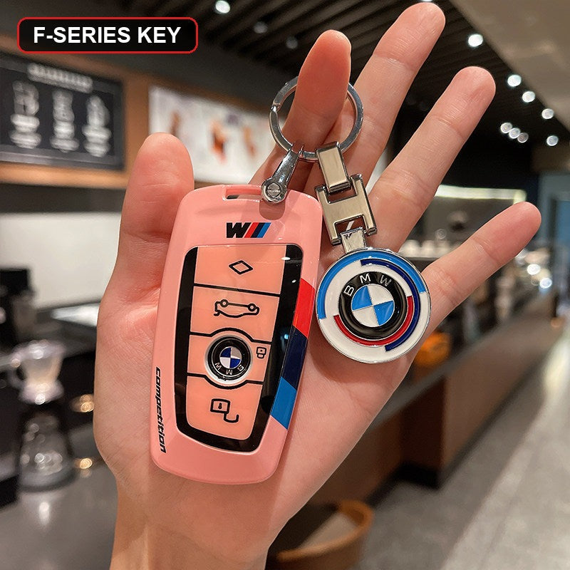 BMW key shell case pink with BMW roundel logo keychain variant