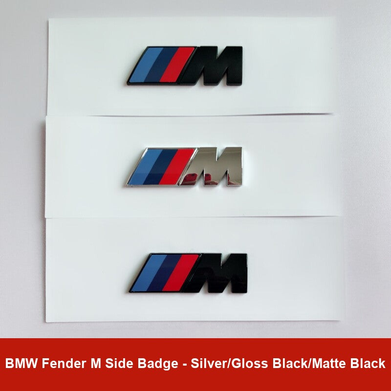 BMW M side fender badges in Silver, Glossy Black and Matte Black