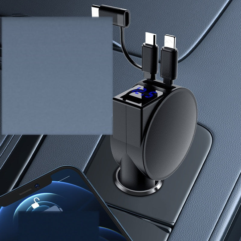 Black BMW badge car charger with retractable 3-in-1 cable