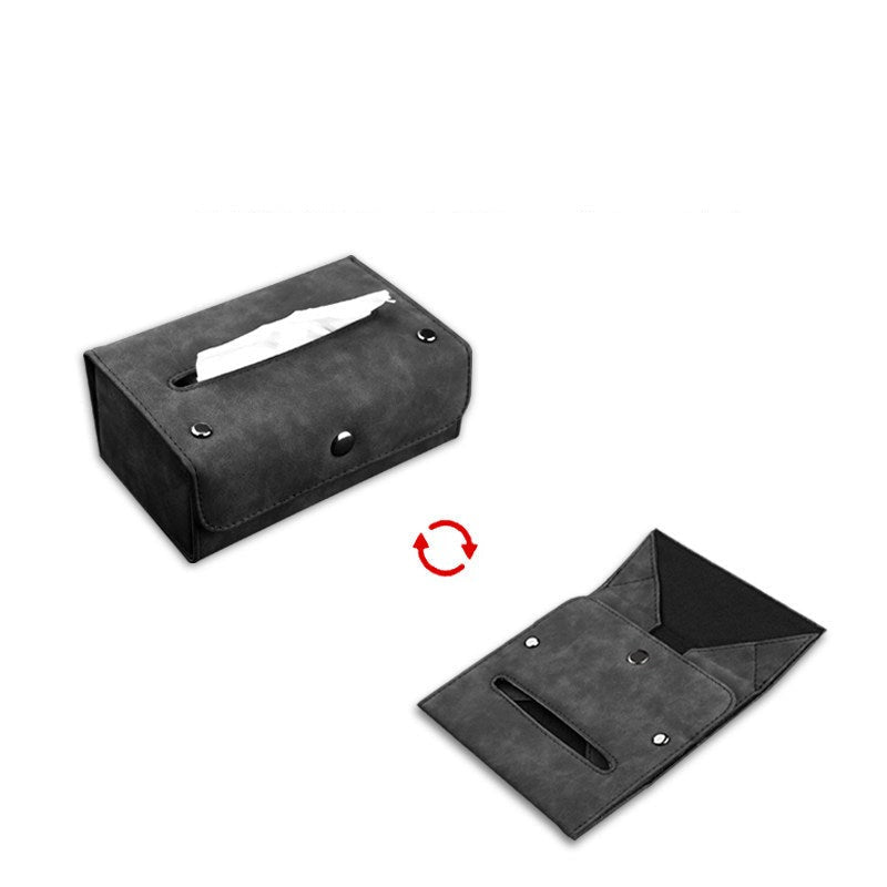 BMW suede tissue box holder folded flat for compact storage