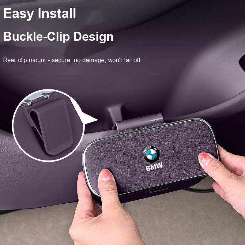 BMW car trash bin purple color, easy install buckle-clip rear mount