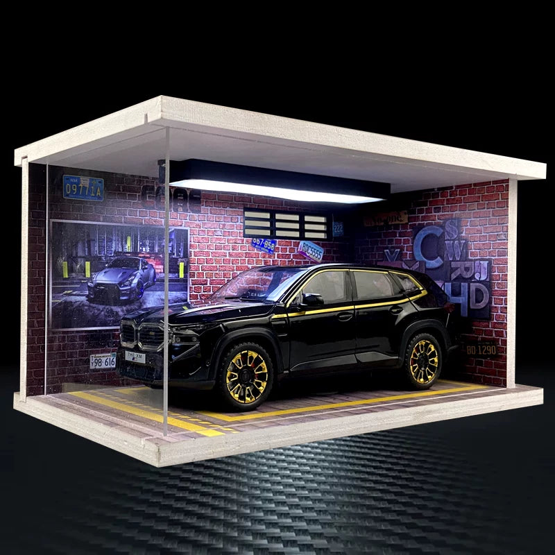 Black 1:24 BMW XM diecast model – LED Luxury Garage A – Brick Loft