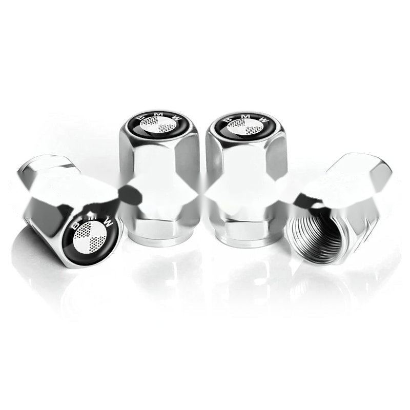 BMW monochrome roundel silver tire valve caps, set of four