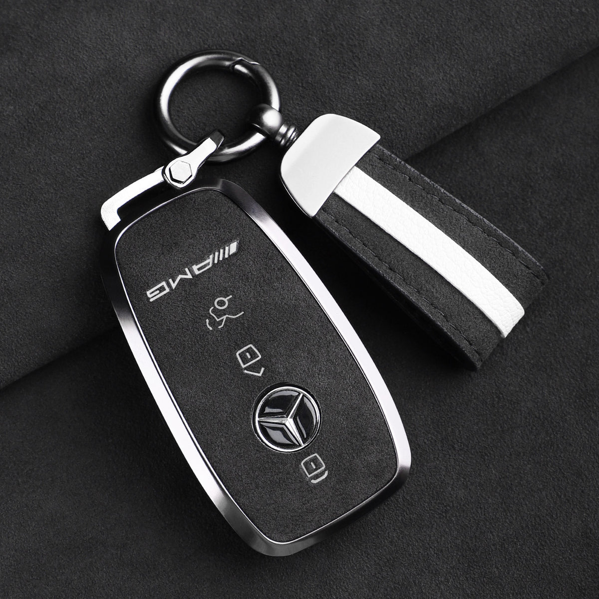 Premium ægte Alcantara Mercedes-AMG nøgleetui – Importeret italiensk ruskind med legeringsramme til G63, G500, G350 og A35L