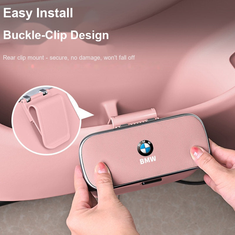 BMW car trash bin pink color, easy install buckle-clip rear mount