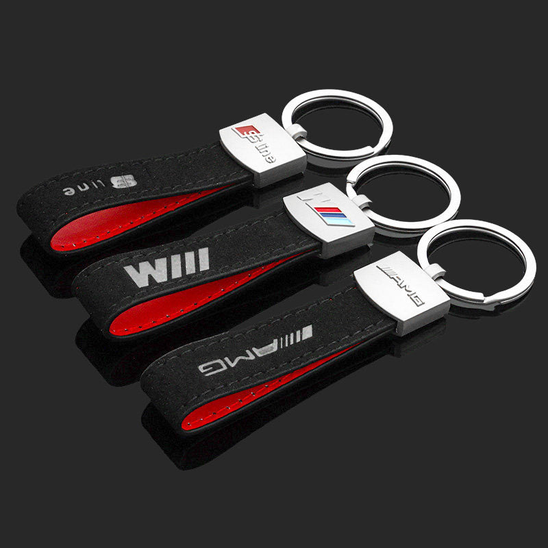 Suede suede, BMW M three-color sport badge, Audi Sline Mercedes-AMG car modification emblem keychain
