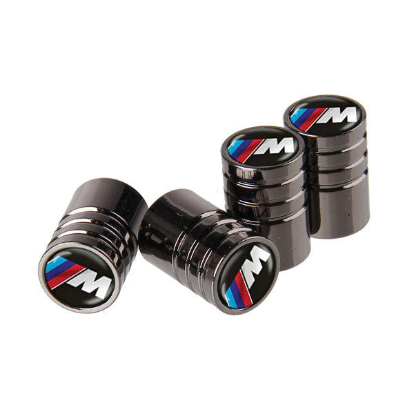 BMW M Stripe black tire valve caps, set of four