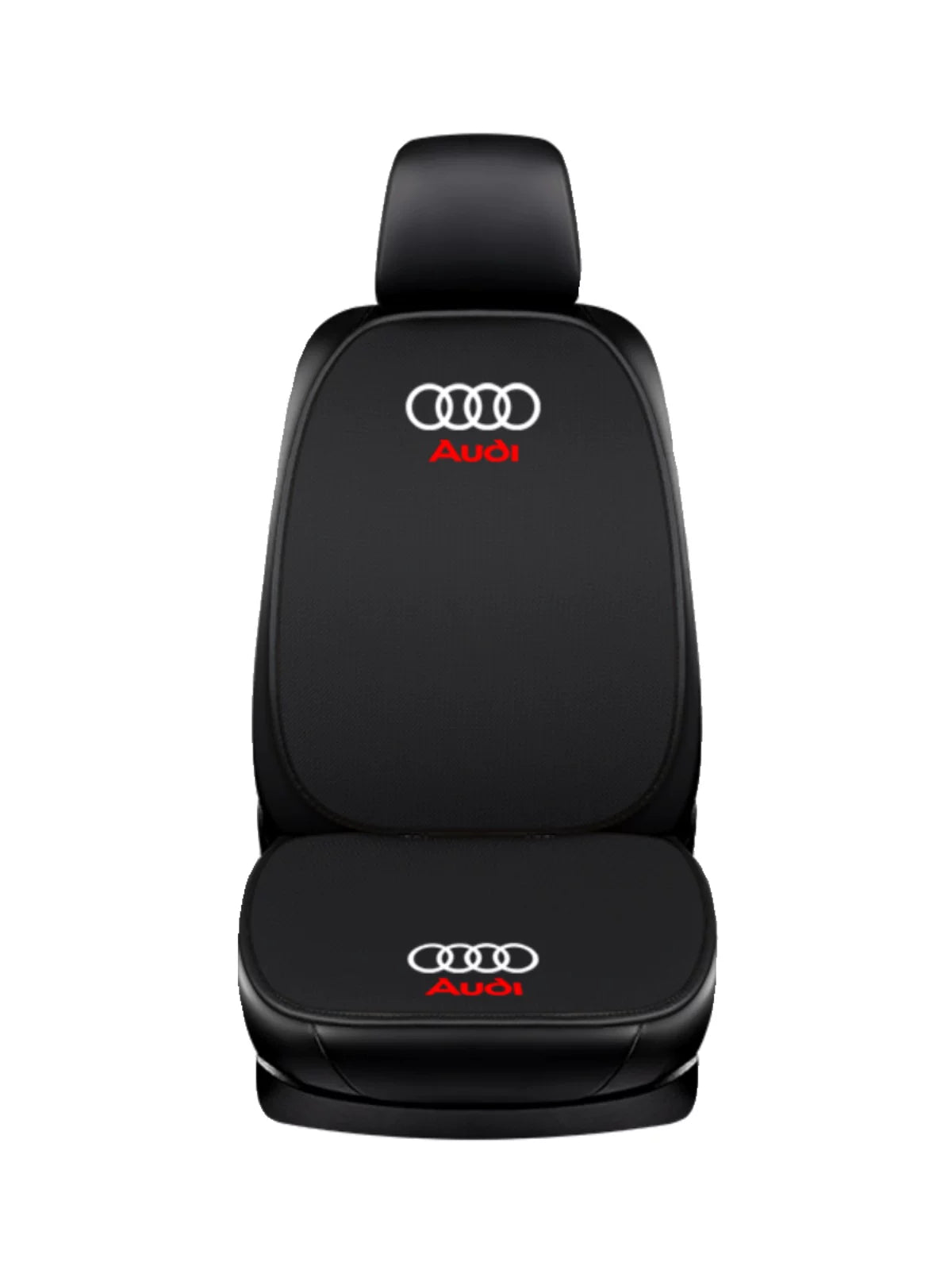 Audi breathable linen seat cushion with backrest, on a seat in Midnight Black