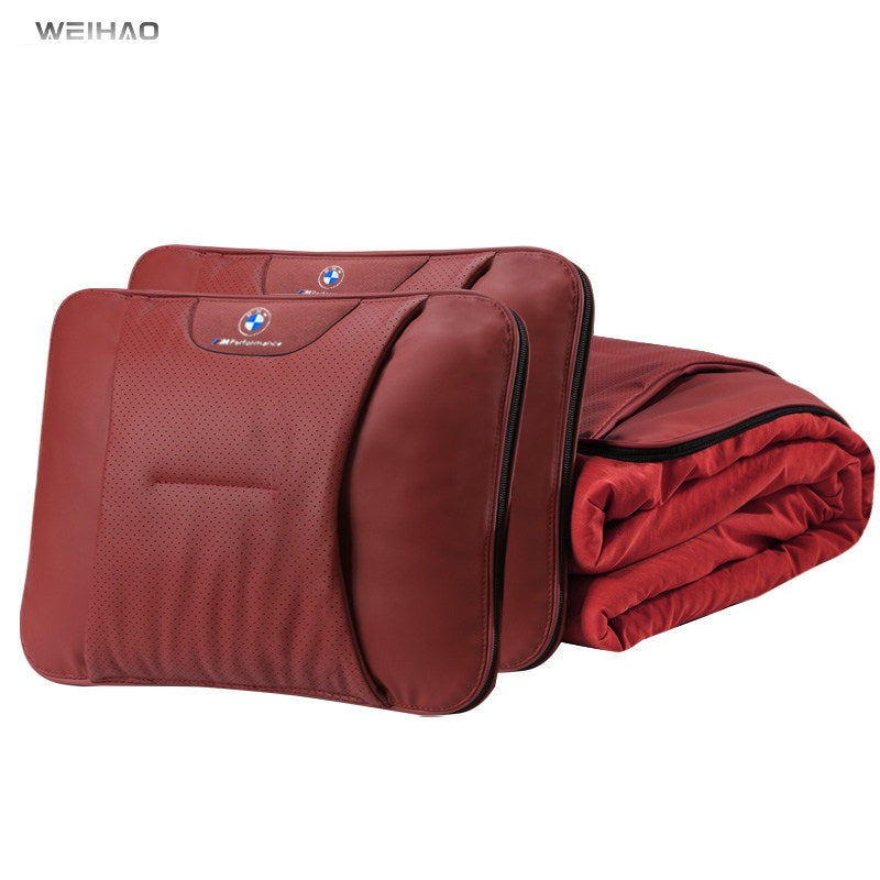 BMW lumbar pillow with blanket, Red, 1 pair set