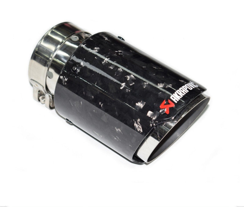 Single carbon fiber exhaust tip, forged stainless steel, close-up detail