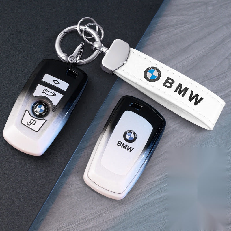 BMW smart key fob case D shape with white leather cord