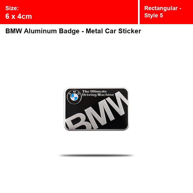 BMW aluminum badge, Rectangular - Style 5 design, size 6 x 4cm