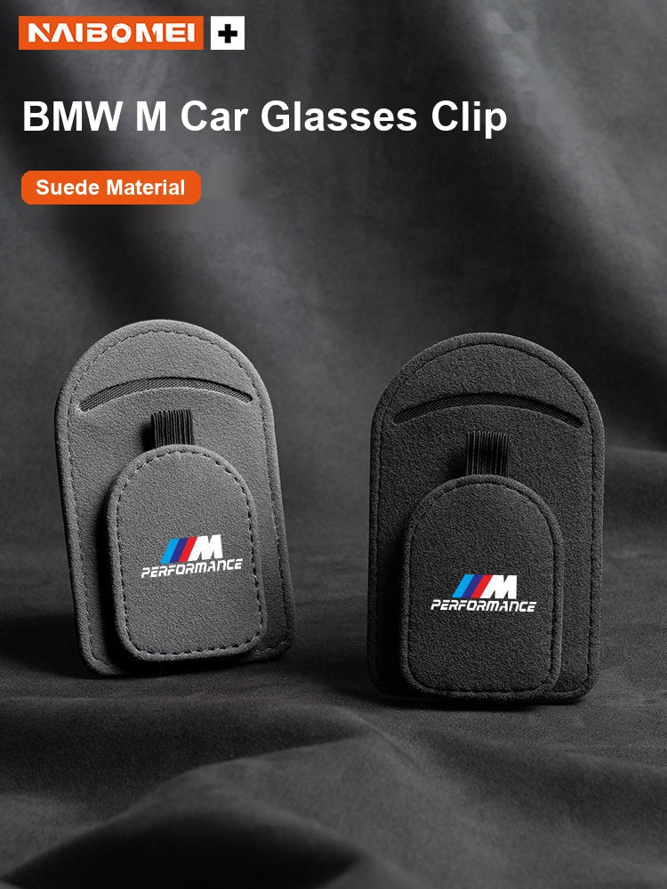 BMW M suede car glasses clip for sun visor in gray and black
