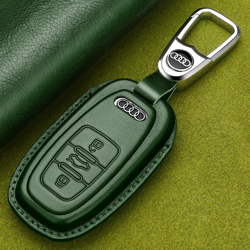 Audi Heritage Top-Grain Leather Key Case – Handcrafted Cowhide with Signature Keyring