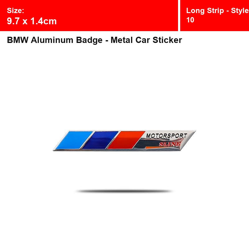 BMW aluminum badge, Long Strip - Style 10 design, size 9.7 x 1.4cm
