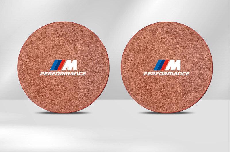 BMW M Performance cup holder coasters in brown leather, set of two