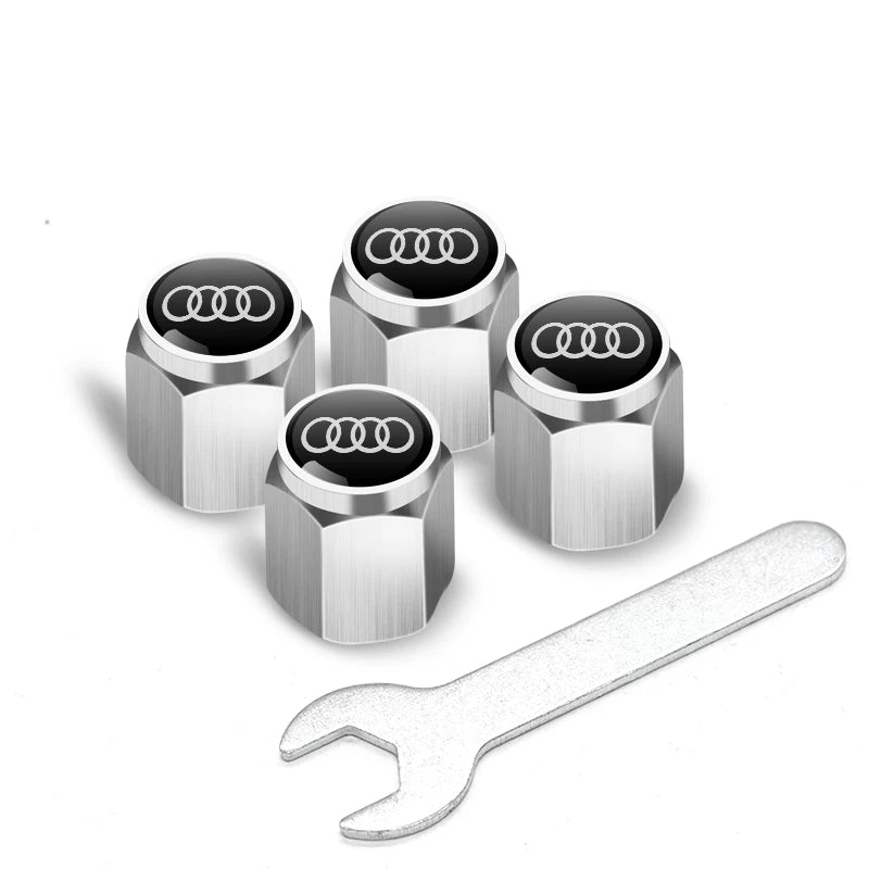 Audi Signature Anti-Theft Valve Caps – Wrench-Lock Hex Aluminium Set of 4