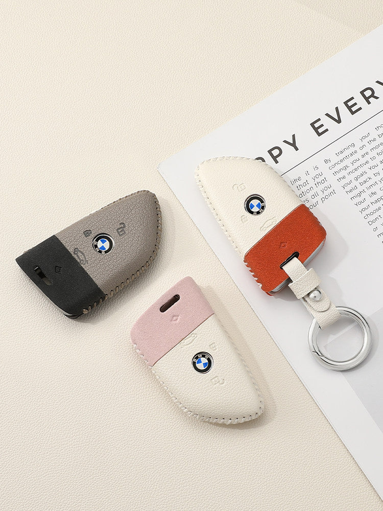 BMW Two-Tone Leather Key Case - Handmade Stitched Cover