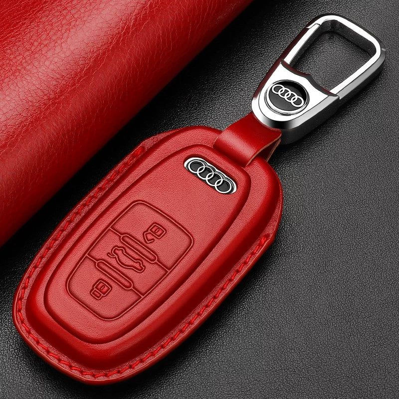 Audi Heritage Top-Grain Leather Key Case – Handcrafted Cowhide with Signature Keyring