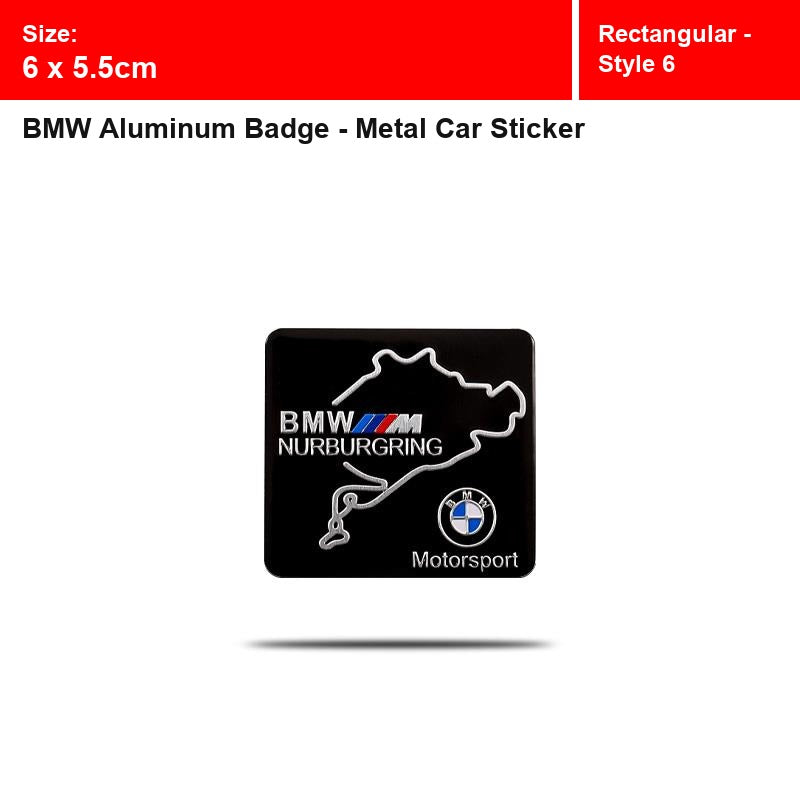 BMW aluminum badge, Rectangular - Style 6 design, size 6 x 5.5cm