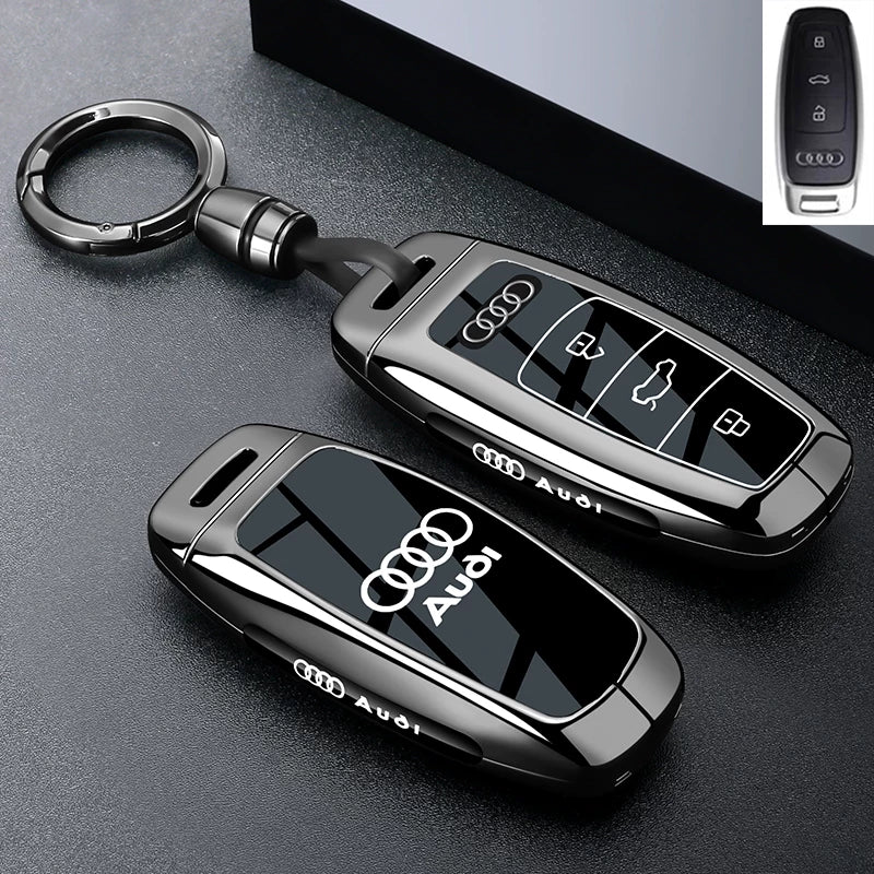 Audi Black Warrior Key Case – Piano-Gloss Shell with Gunmetal Frame