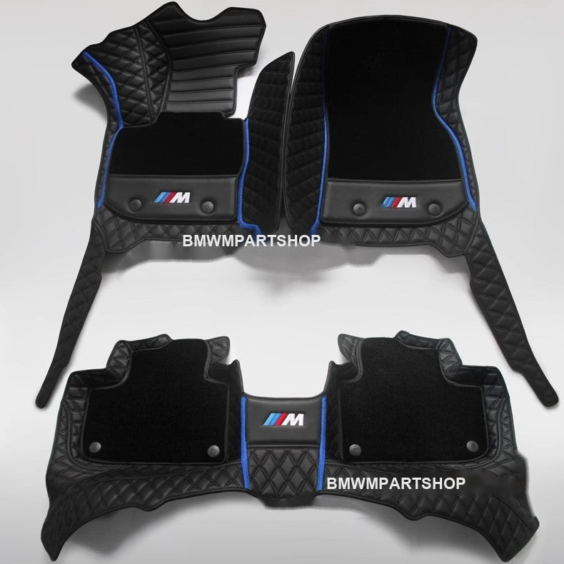 BMW custom leather floor mats front and rear set with M badge