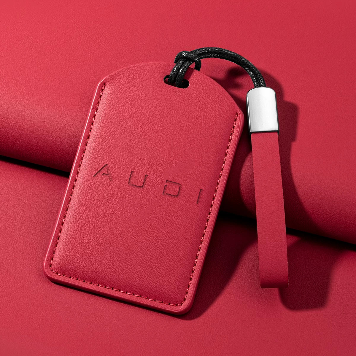 Audi Signature Nappa Leather Card Key Case – Embossed Emblem with Strap or Key Ring