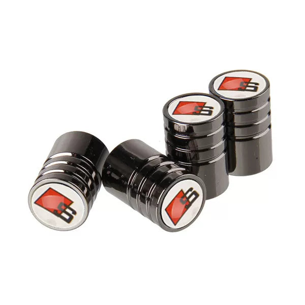 Audi Crystal Dome Emblem Valve Caps – Ribbed Chrome Luxury Set of 4