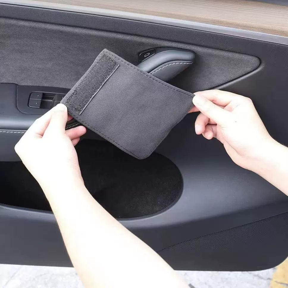 Installing the suede door handle cover with hook-and-loop strip