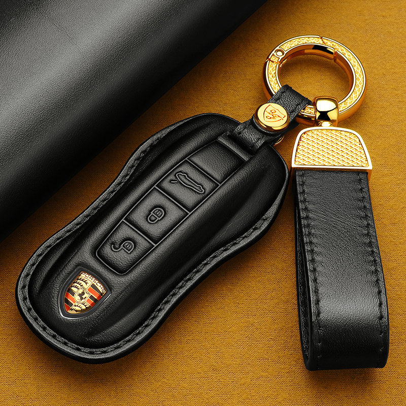 Premium Genuine Leather Porsche Key Case – Handcrafted Top-Grain Cowhide for 911, 718, Macan, Cayenne and Panamera