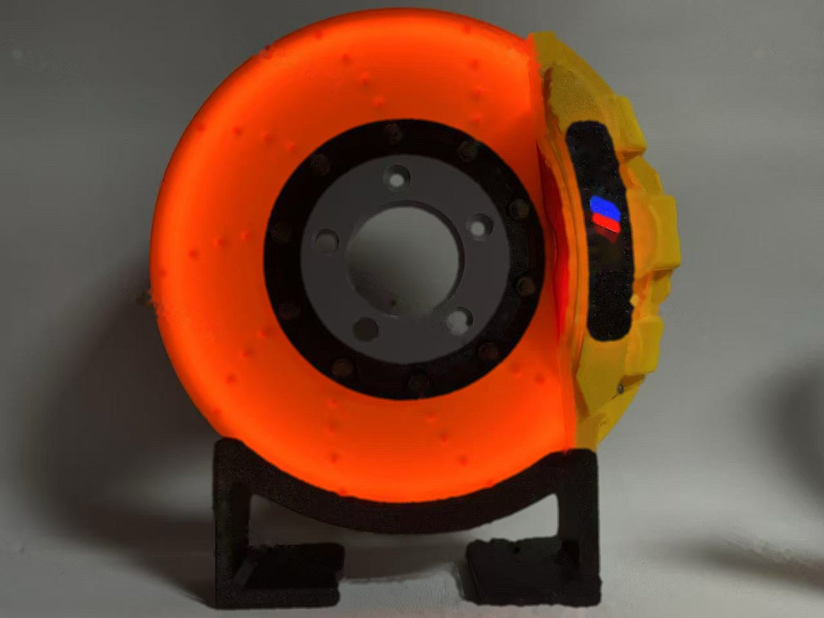 BMW M brake disc LED night light, yellow caliper, wall mounted