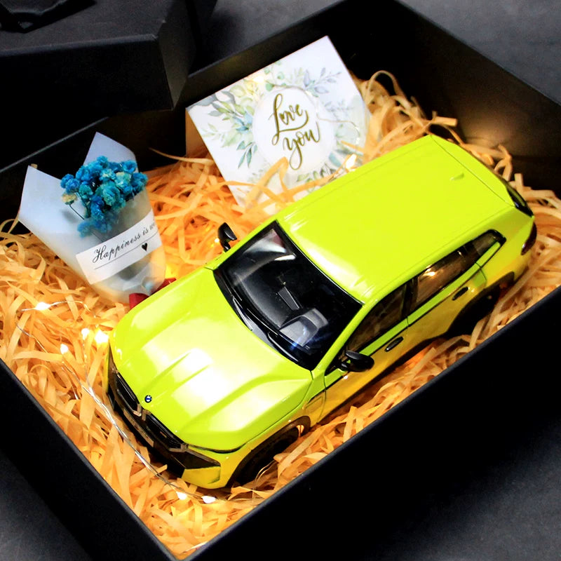 Neon Green 1:24 BMW XM diecast model – LED Gift Box with Card