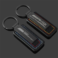 Motorsport Signature Keychain – BMW M or Mercedes-AMG Carbon Leather with Tri-Colour Stitching