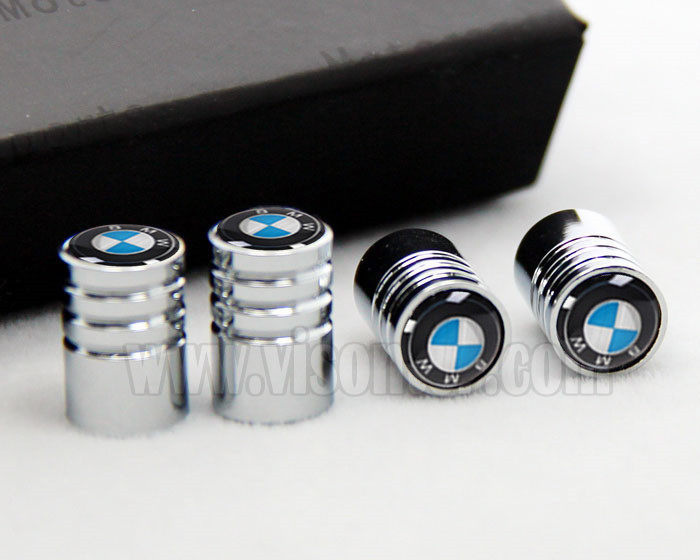 BMW roundel silver tire valve caps, set of four