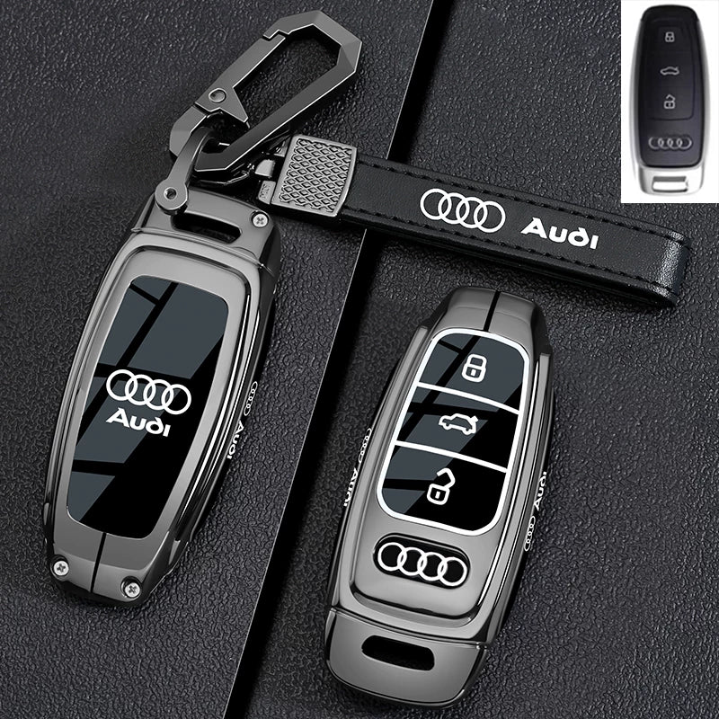 Gunmetal Black Audi Type D key case with leather lanyard