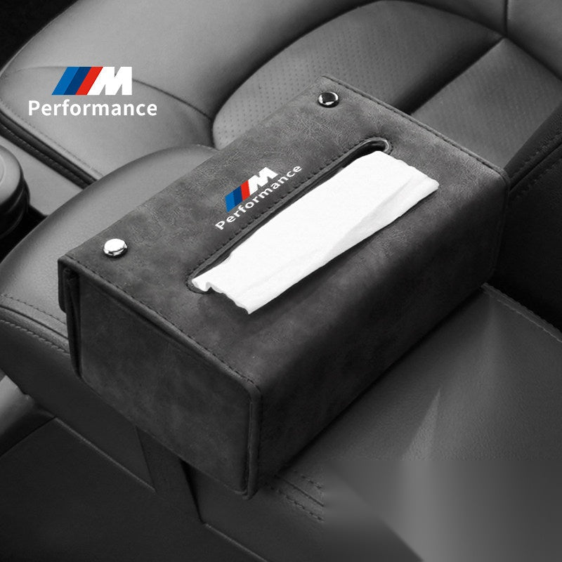 BMW M Performance suede tissue box holder mounted on center console