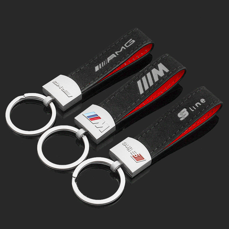 Suede suede, BMW M three-color sport badge, Audi Sline Mercedes-AMG car modification emblem keychain