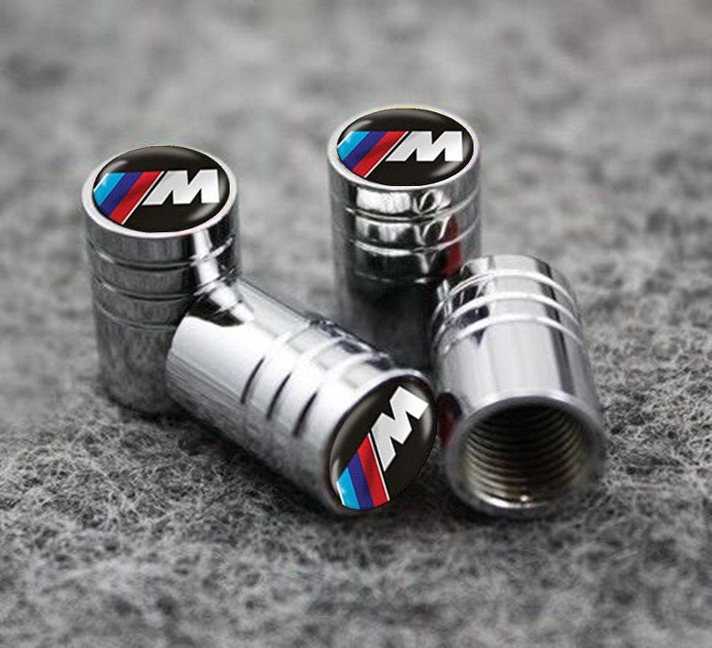 BMW M Stripe silver tire valve caps, set of four