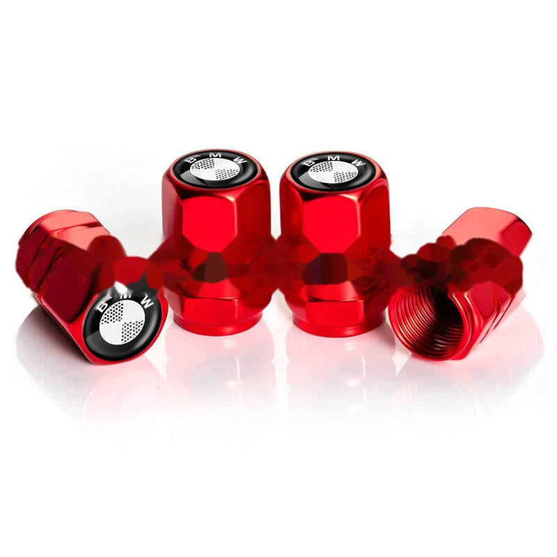 BMW monochrome roundel red tire valve caps, set of four