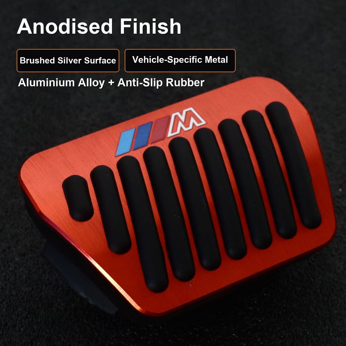 BMW M Sport aluminium alloy pedal covers - no-drill brake and throttle foot pedals with M tri-colour logo
