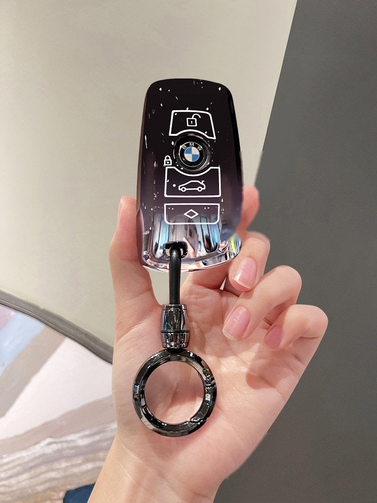 BMW smart key starry sky black TPU sleeve, close-up angled view