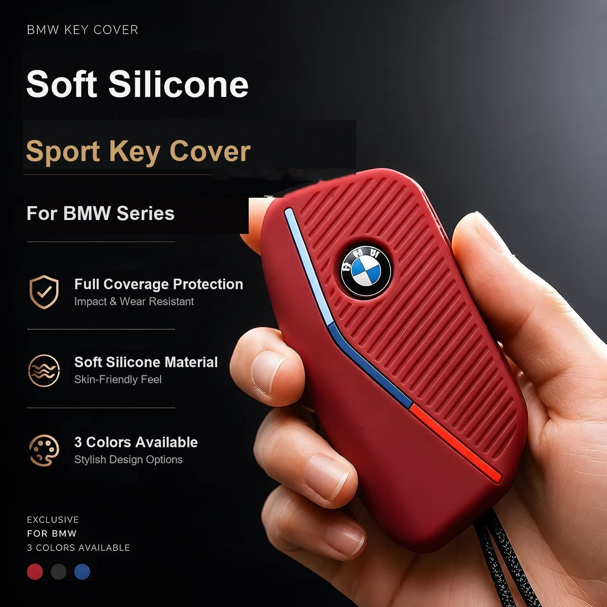 BMW soft silicone key fob case in volcano red, full coverage cover