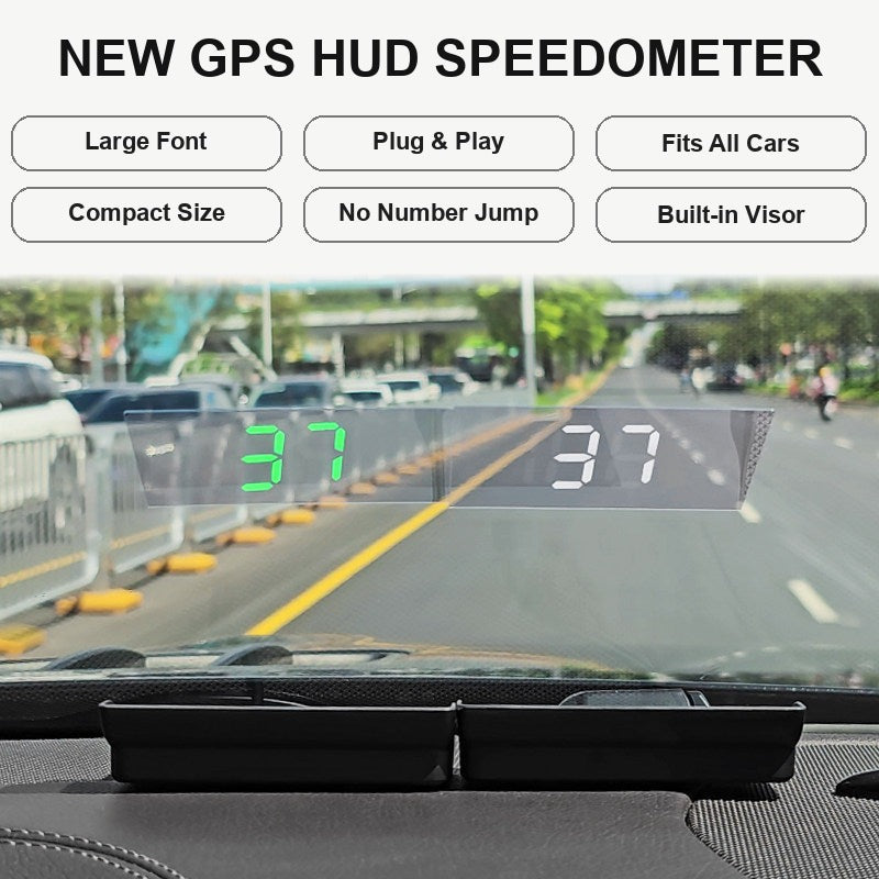 GPS HUD speedometer key features - large font, plug and play, fits all cars (W1 green light)