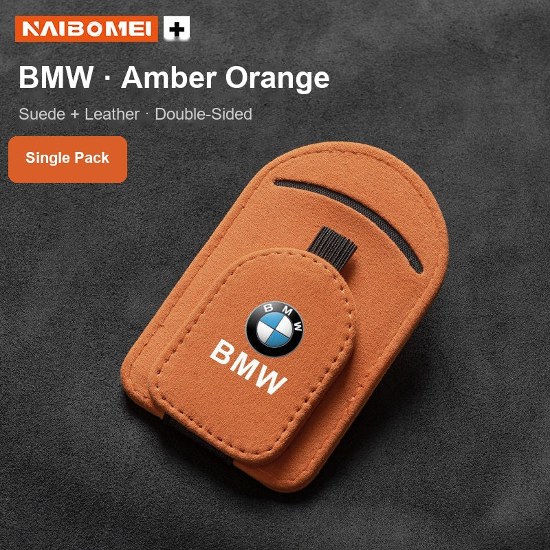 BMW logo suede visor glasses clip amber orange