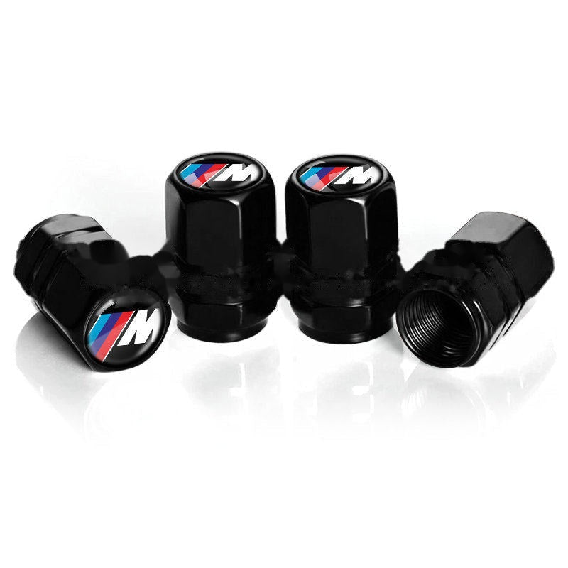 BMW M Stripe black tire valve caps, set of four