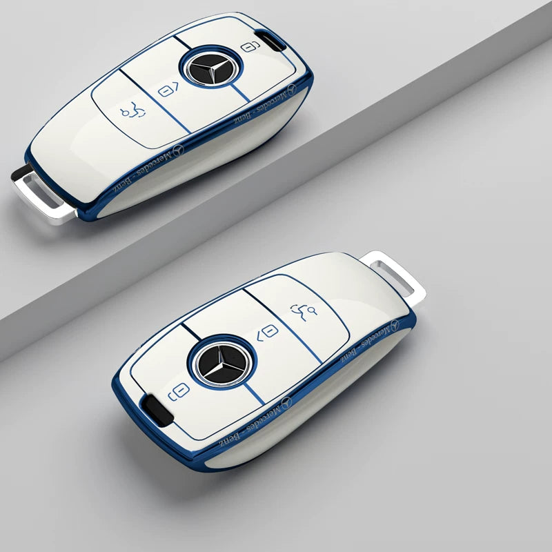 Mercedes-Benz Riviera Two-Tone Key Case – Ivory White – Blue Trim, Slim Script