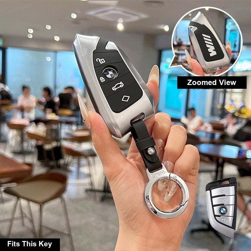 BMW key fob case - Style D Night Silver [with round leather clasp]