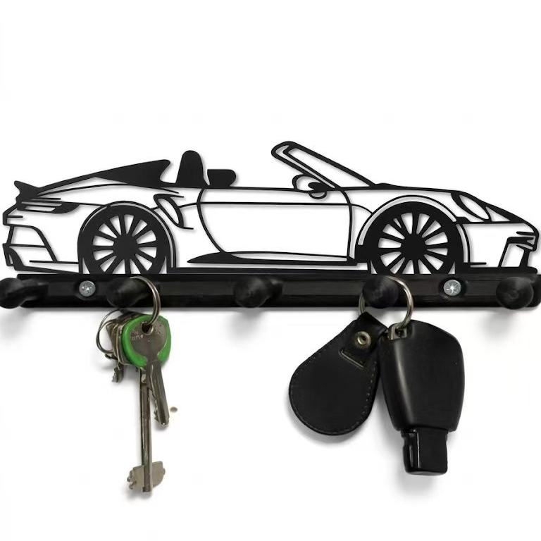 Porsche 911 Cabriolet silhouette wall key rack in black